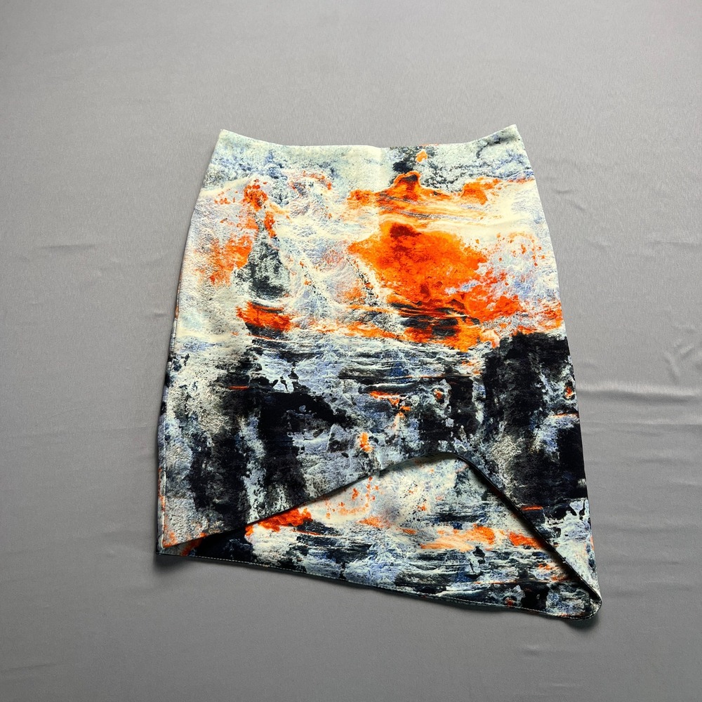 Bec + Bridge Fire & Ice Mini Skirt Womens 2 Multicolor Abstract Print Asymmetric